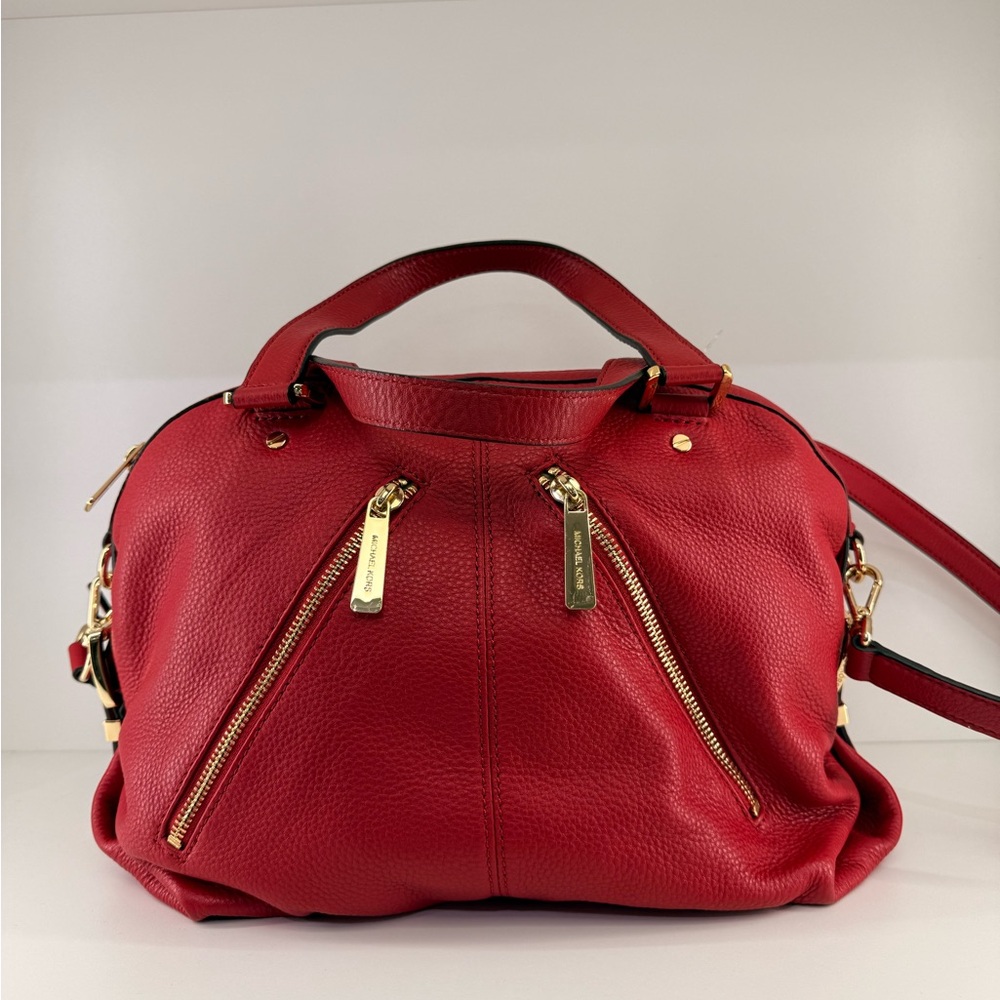 Pre Owned Michael Kors Red Pebbled Leather X body Handbag w/ Dustbag